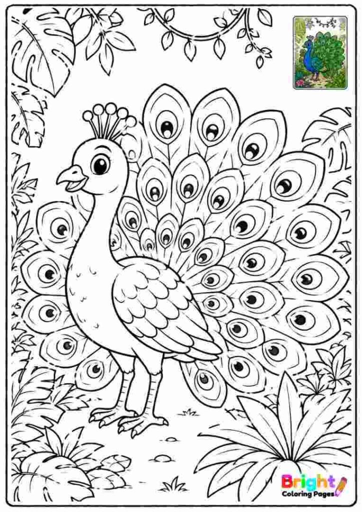 Jungle Peacock Coloring Page