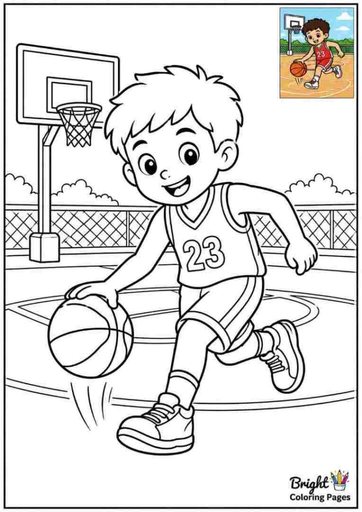 Basketball Player Dribbling coloring page