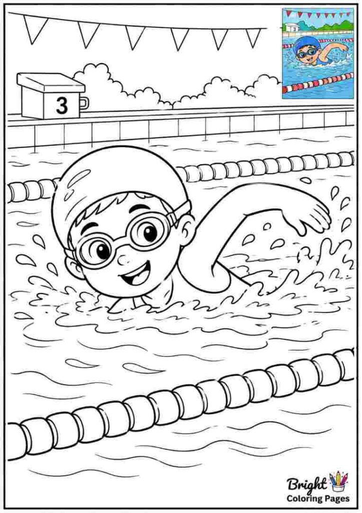 Swimming Champion in the Pool coloring page