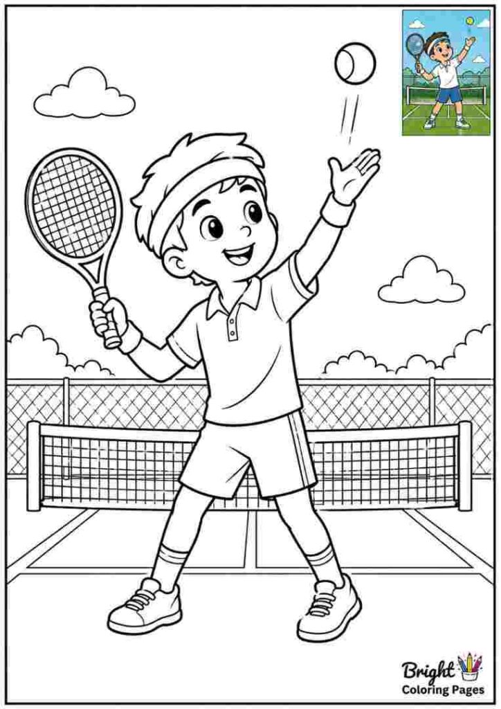 Tennis Player Serving a Ball coloring page
