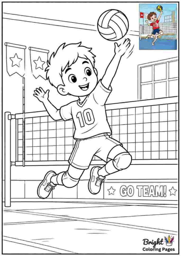 Volleyball Player Jumping to Hit the Ball coloring page