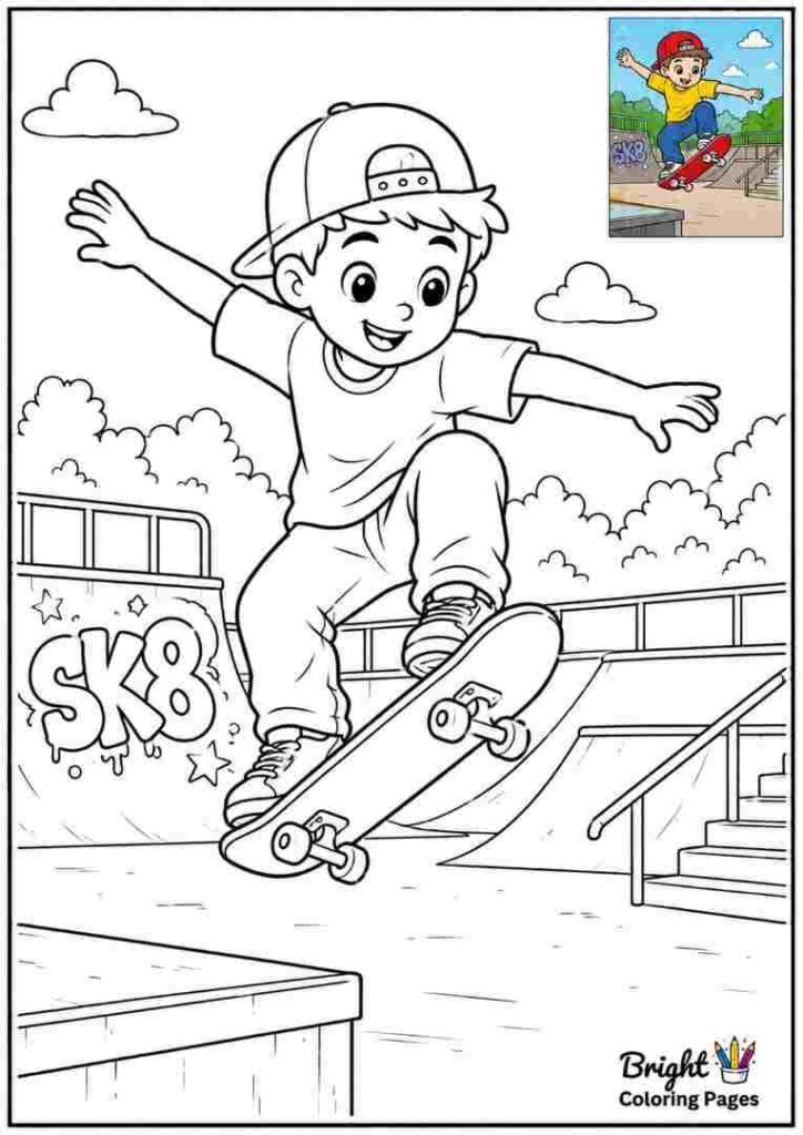 Skateboarder Doing a Trick coloring page