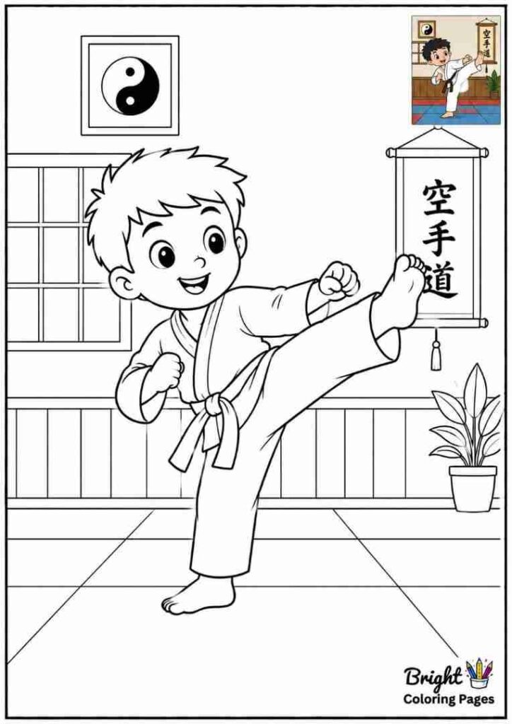 Karate Kid Practicing a Kick coloring page
