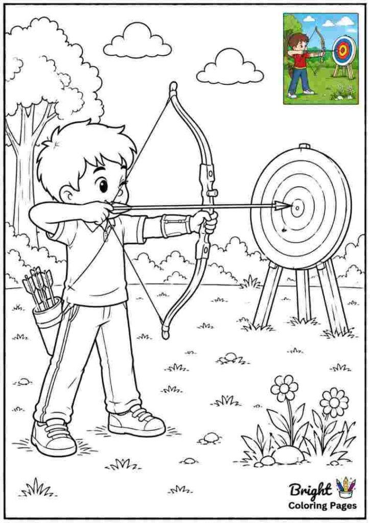 Archery Kid Aiming at a Target coloring page