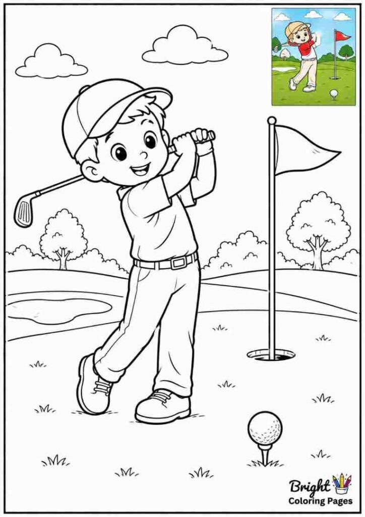 Golf Player Swinging a Club coloring page
