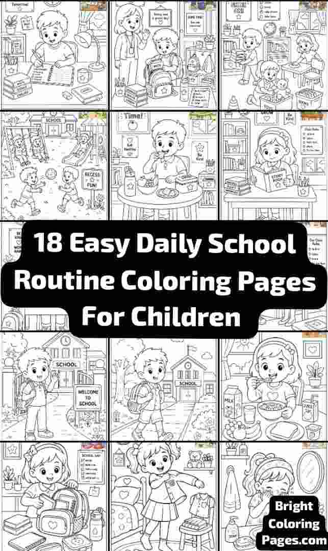 18 Easy Daily School Routine Coloring Pages For Children (Free Printable Download)