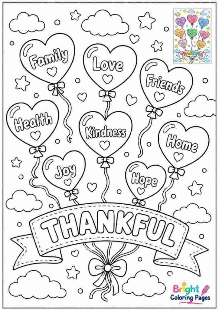 Thankful Heart Balloon Coloring Page