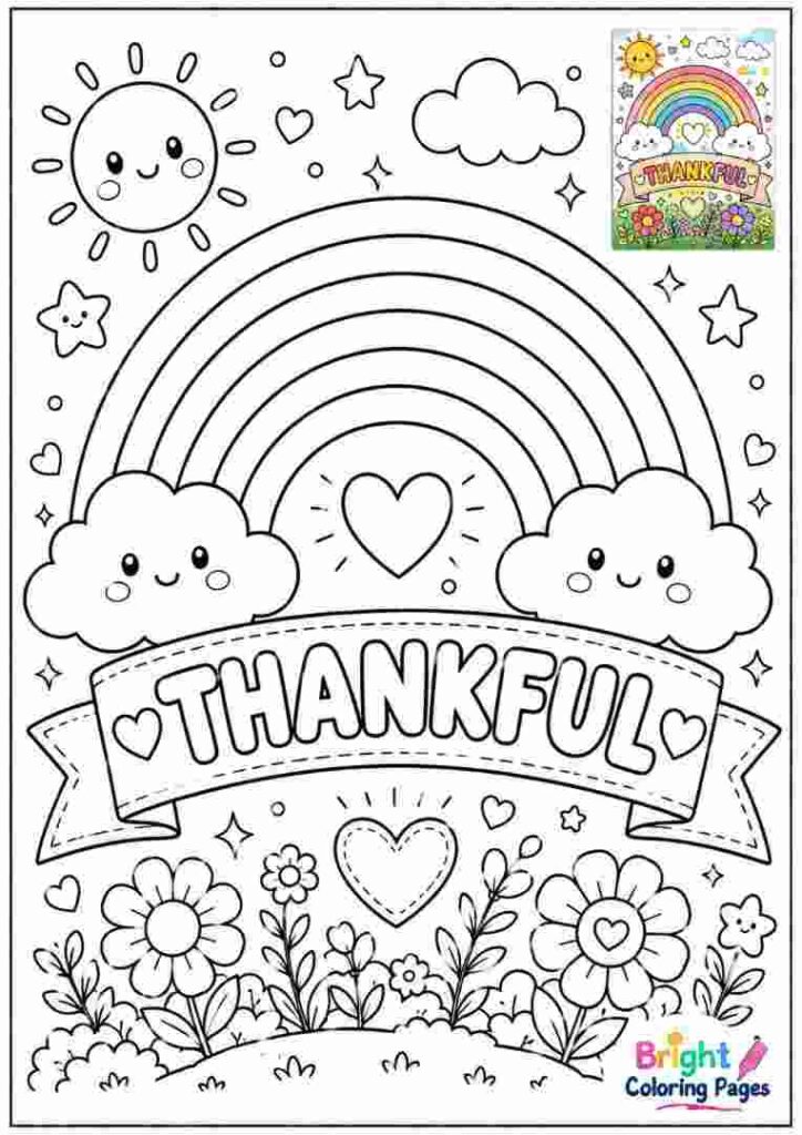 Thankful Rainbow Coloring Page