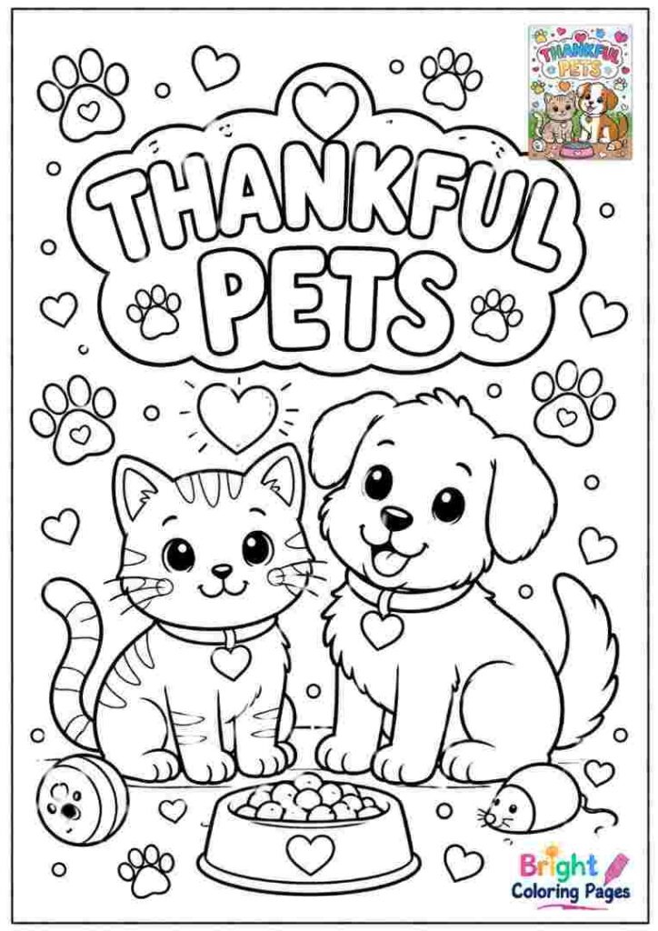 Thankful Pets Coloring Page