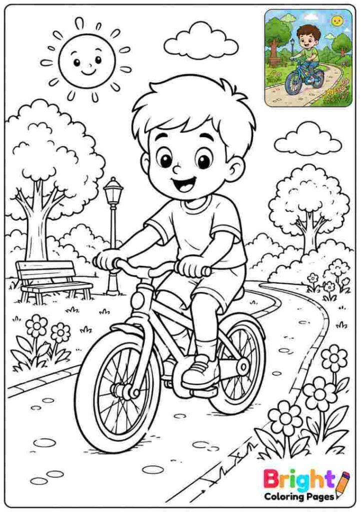 Boy Riding a Bicycle coloring page