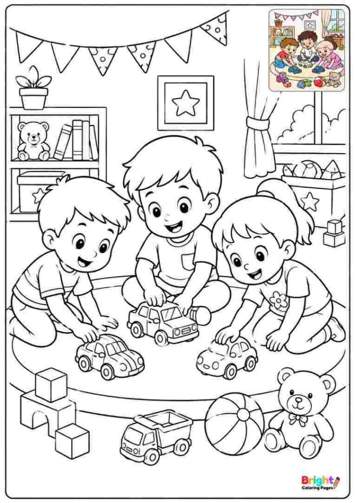 Boy Playing with a Toy Car coloring page