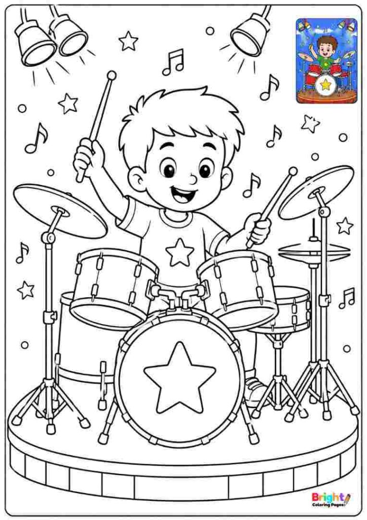 Boy Playing the Drum coloring page