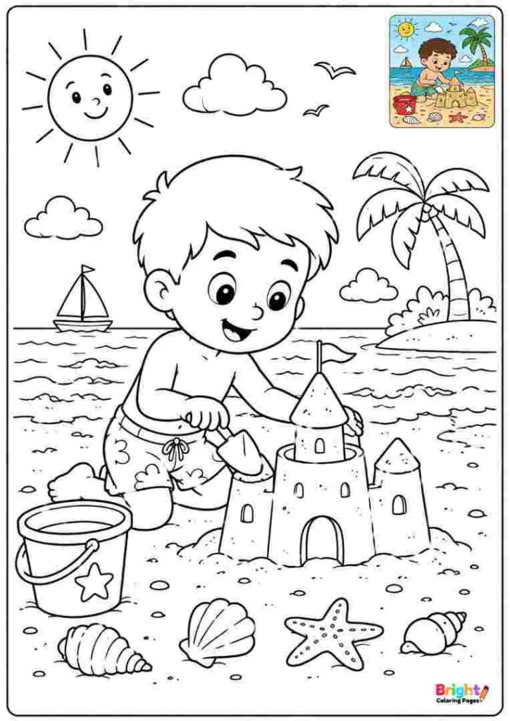 Boy at the Beach coloring page