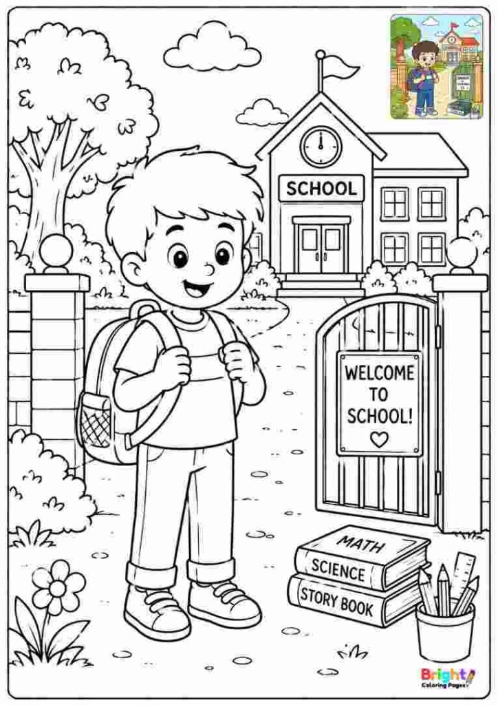 Boy Wearing a Backpack for School coloring page