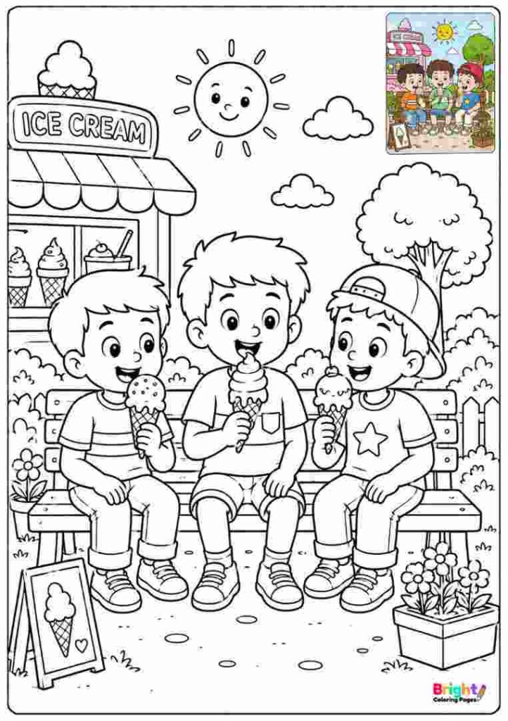 Boy Eating Ice Cream coloring page