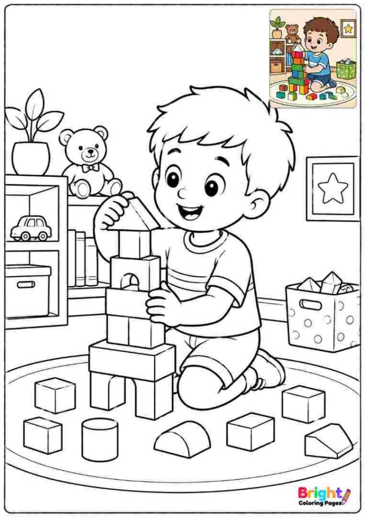 Boy Building with Blocks coloring page