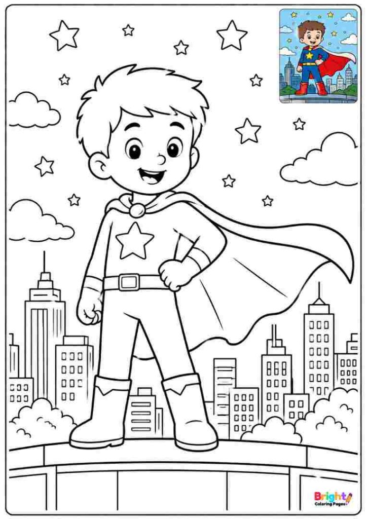 Boy Wearing a Superhero Cape coloring page