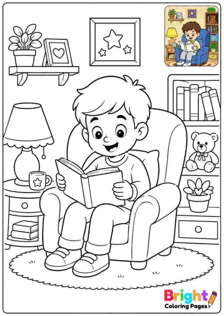 Boy Reading a Book coloring page