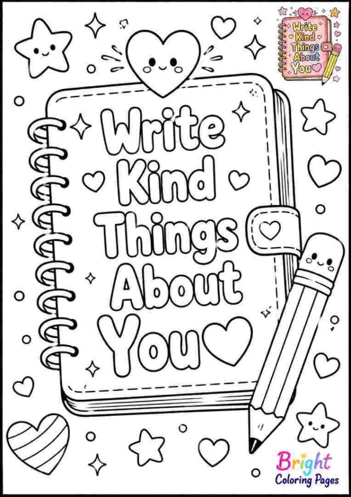 Self Love Pencil and Notebook Coloring Page