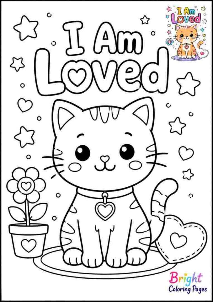 Friendly Cat Self Love Coloring Page