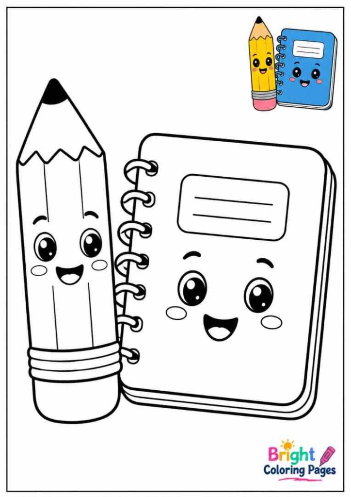Pencil and Notebook Coloring Page