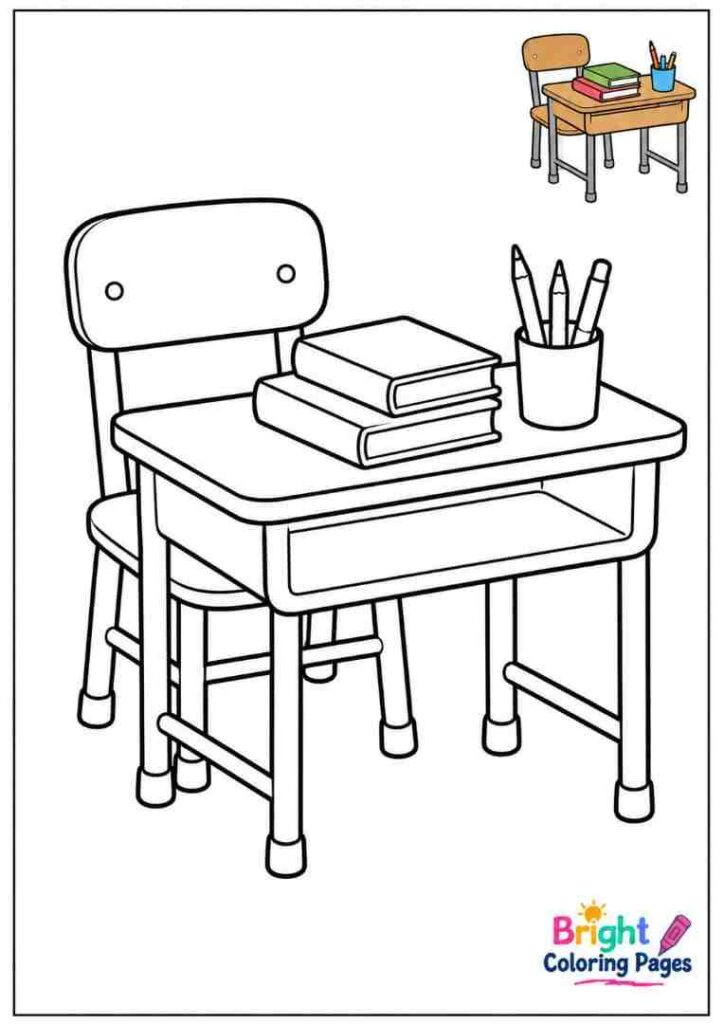 Cute School Desk Coloring Page