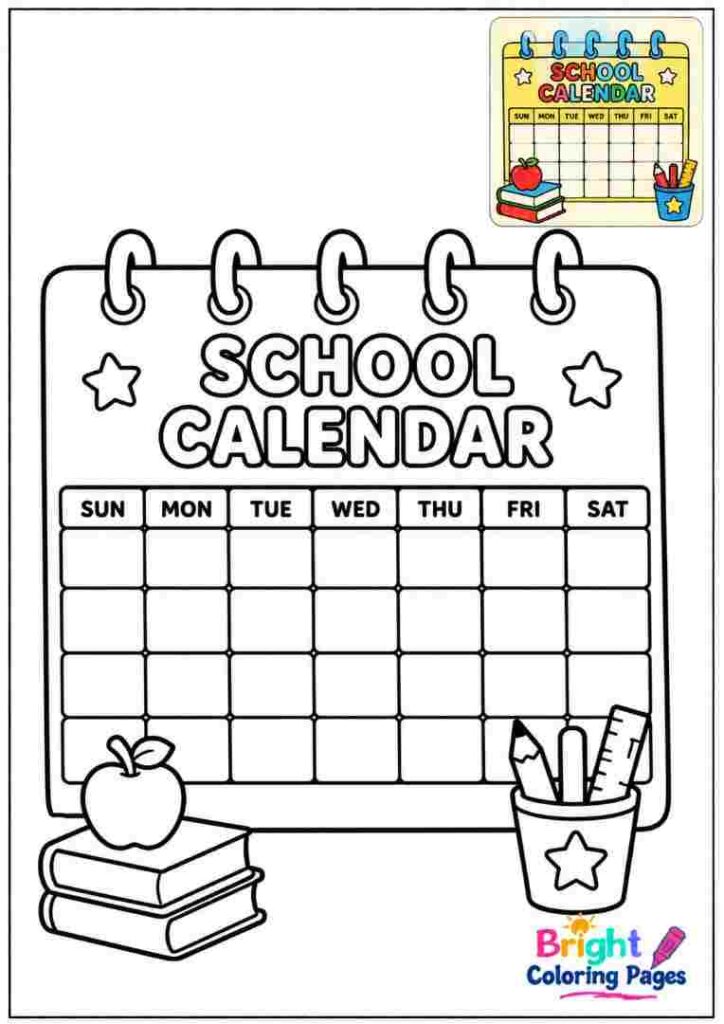 School Calendar Coloring Page