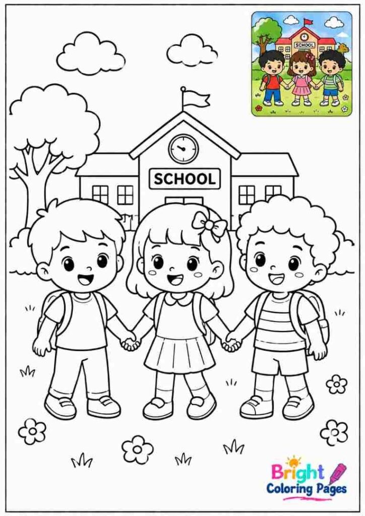 Classmates Holding Hands Coloring Page