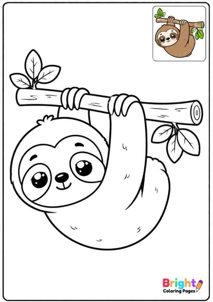 Kawaii Sloth coloring page