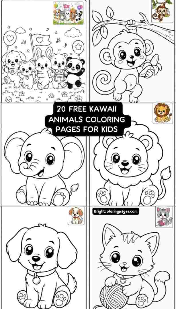 Cute Kawaii Animals Coloring Pages For Kids (Free Printable Download)