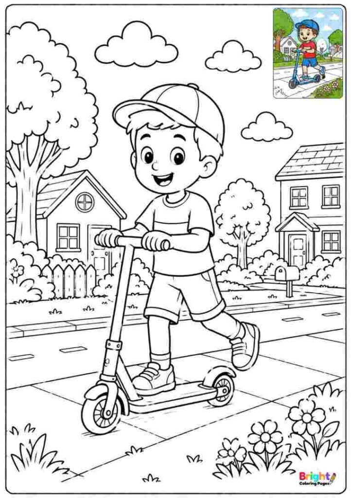 Boy Riding a Scooter