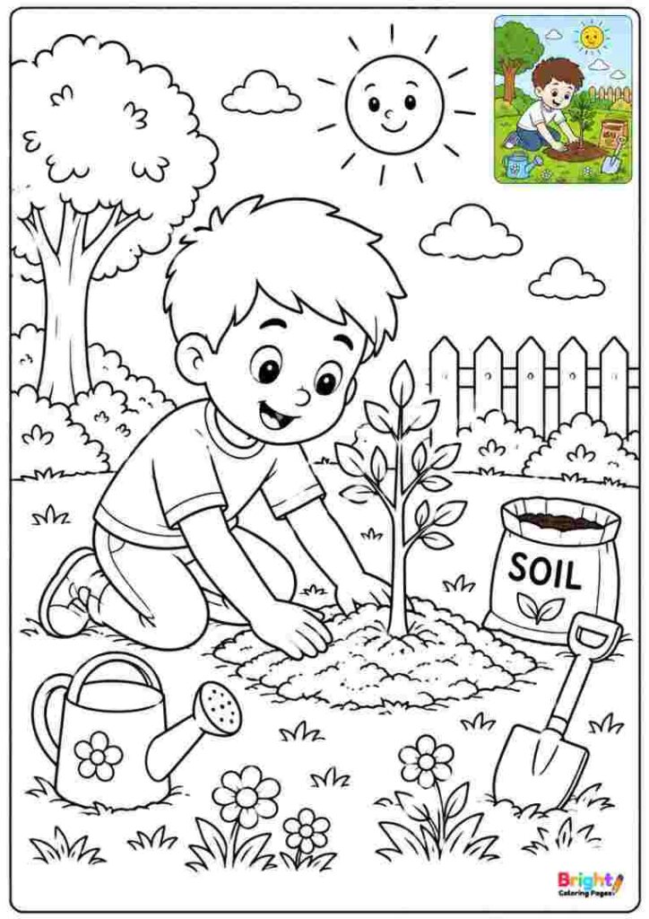 Boy Planting a Tree coloring page