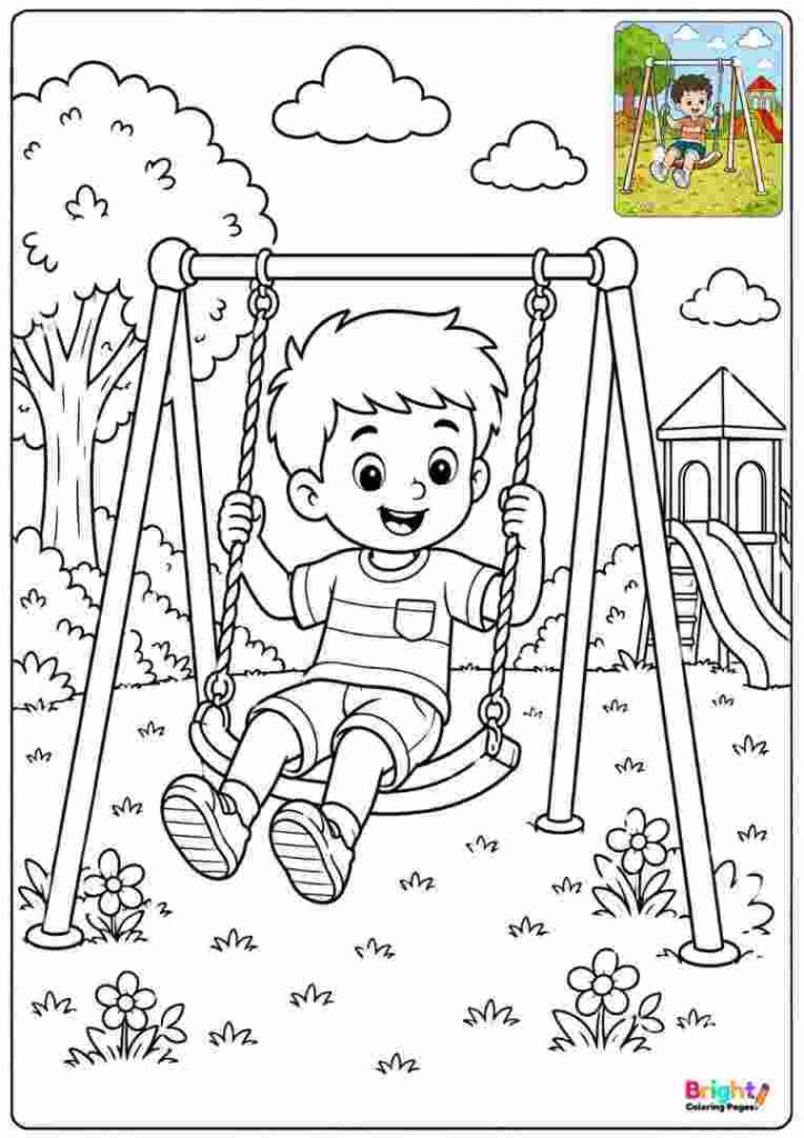 Boy on a Swing coloring page